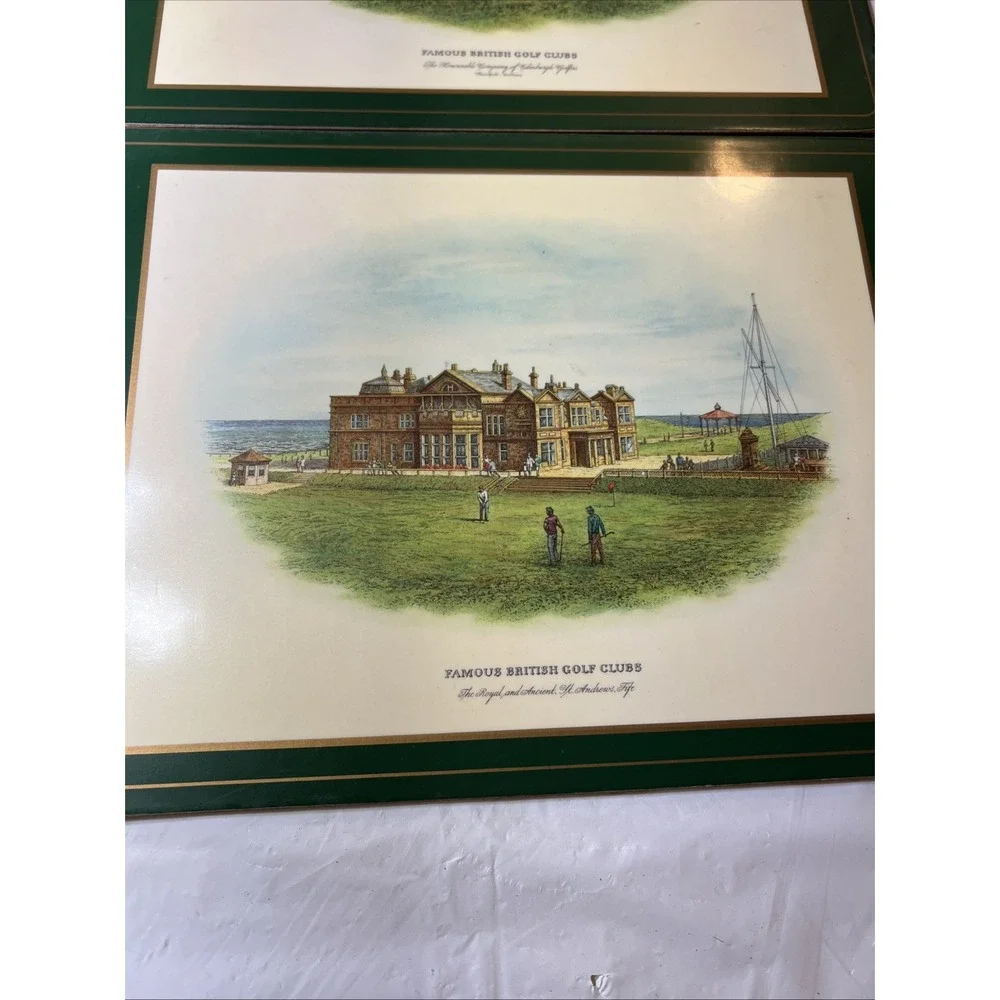 Set Of 4 Vintage Pimpernel Wall Hangings Depicting England's Grand Golf Venues